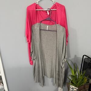 LOT of 2 Eimin Pink & Gray Open Front Cardigans Tops Plus Size 1XL